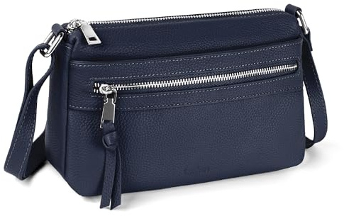 befen Echtleder Handtasche Damen Mittelgroß, Crossbody Bag Leder RFID-Blockierung Handytasche zum Umhängen, Moderne Kleine Umhängetasche Damen mit Verstellbar Schultergurt, Blau