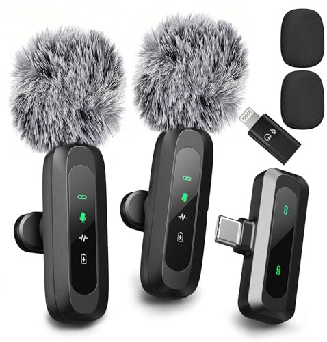 AXUAXU Kabelloses Lavalier-Mikrofon für iPhone, iPad, USB-C, 2 Stück, winziges Ansteckmikrofon mit Adapter, Bluetooth TikTok, Social-Media-Mikrofone für Vlogging, Aufnahmen, Filme, Blogger