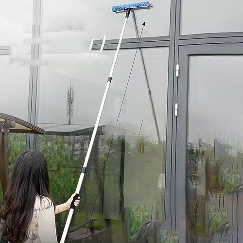 SAOGERUL Manche de Nettoyage de vitres Extensible, raclette Haute pour vitres 2 en 1, équipement de Lavage de vitres intérieur et extérieur avec Long Manche, pour Nettoyer Tous Types de vitres et VIT