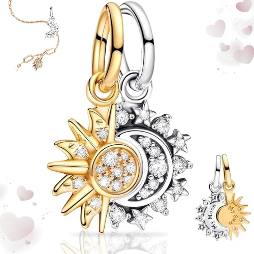 Pandora charm Originali Argento 925 Donna Ciondoli, Regalo Anniversario Festa, Charms Compatibili Bracciali Collane Europei, Charm Sole Luna