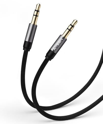 AIYEEN 3,5 mm ljudkabel (kontakt till kontakt), 1 m lång, flätad nylon AUX-kabel med guldpläterade anslutningar, högupplöst stereoljud för bil, telefon, högtalare, hörlurar, bärbar dator
