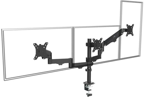 Maclean MC-137 hållare för 3 bildskärmar 40–27 cm med gasfjädrar, justerbar höjd, vridbar, lutbar, robust stålkonstruktion, VESA 75 x 75, 100 x 100, kabelhantering, svart