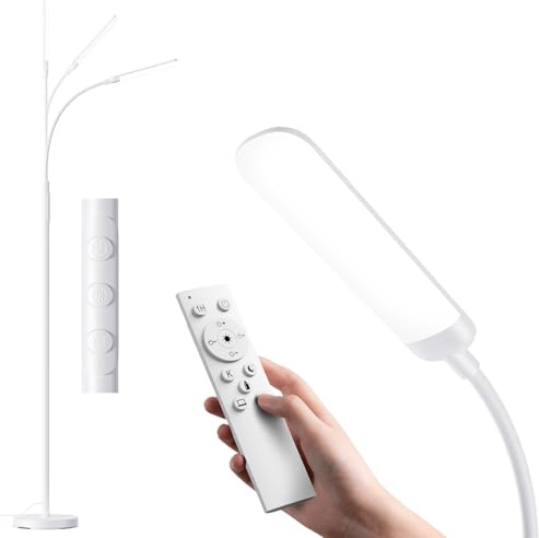 Lampada da Terra LED 18W 1200LM con Telecomando - 4 Tonalità di Colore & 4 Livelli Luminosità Regolabile - Piantana da Lettura per Soggiorno, Camera da Letto, Ufficio