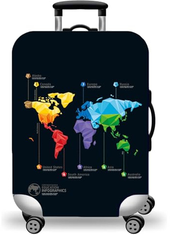 WUJIAONIAO Travel Luggage Cover Baggage Suitcase Cover Protector Skins 18-32 Inch (map, S (for 18-20 inch luggage))