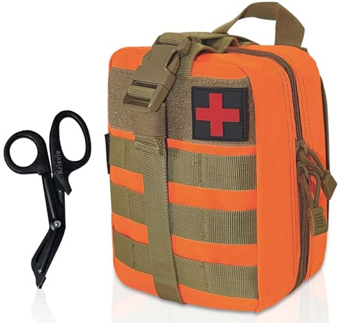 Krisvie First Aid Molle Pouch EMT Pouch Detachable Tactical Medical Bag for Outdoor Activities with Shear (Orange)