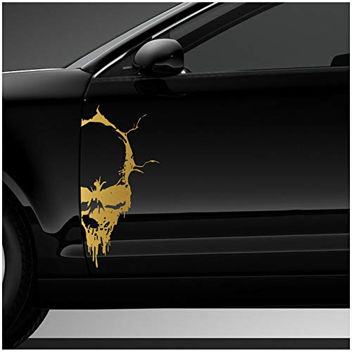 Skull Totenkopf Aufkleber Sticker Dekor Folie Autoaufkleber Tattoo für Auto LKW Wohnwagen K079 (Gold, 28x13 cm)