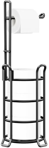 TomCare Toilet Paper Holder Toilet Paper Stand and Dispenser for 3 Spare Rolls Metal Wire Free-Standing Toilet Tissue Paper Roll Storage Shelf Bathroom Accessories Storage Organizer Black