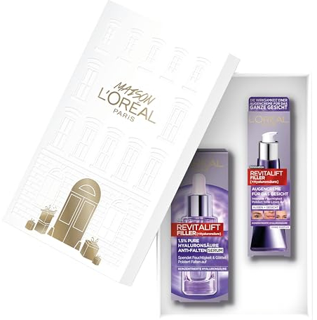 L'Oréal Paris Set per la cura del viso, siero con acido ialuronico puro all'1, 5% e vitamina C (30 ml), crema per gli occhi anti-invecchiamento con acido ialuronico (30 ml), vitamina CG & E,