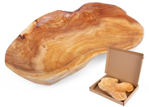 BTEOBFY Natural Wood Fruit Bowl 11-13 inch, Unique Handmade Wood Serving Platter, Wood Fruit Snack Dish for Sandwich Bread Serving, Appetizer Display, Vintage Ring Dish, Hand Carved Artworks