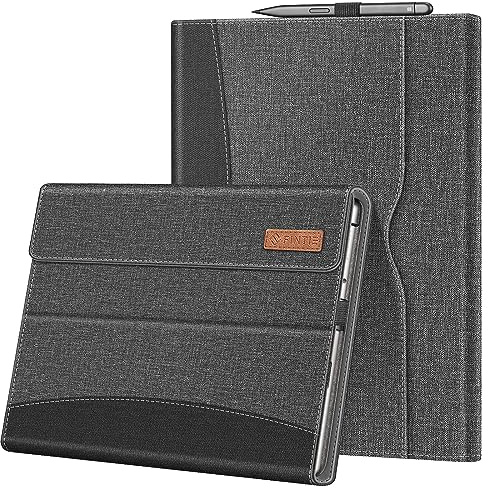 FINTIE Coque pour Microsoft Surface Pro 8 13 Pouces 2021 - Housse Multi-Angles Protection avec Poche de Documents, Etui Compatible avec Clavier Type Cover, Gris/Noir