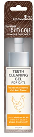 TropiClean Enticers Cat Teeth Cleaning Treat Gel | Honey Chicken Flavored Cat Toothpaste Alternative | 2 oz