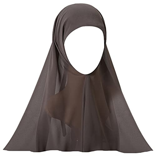 Aewob Massiv chiffong hajib för kvinnor med underkeps en del muslimsk huvudscarf wraps lättvikt ingår 12 st Hajib-nålar, Mörkgrått, one size