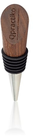 Qpractiko - Tappo di Vino Elegante | Riutilizzabile e Facile da Lavare | Tappo Vino Anti Aria | Conserva Sapore del Vino | Tappo per Bottiglia, Marrone, 6,2 x 3,8 cm, Legno
