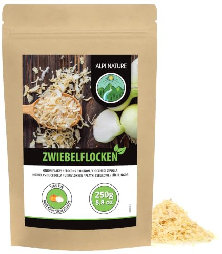 Alpi Nature Lökflingor 250g, Lökbitar 5-30mm, Torkad och Hackad Lök för Matlagning, Lök Flingor