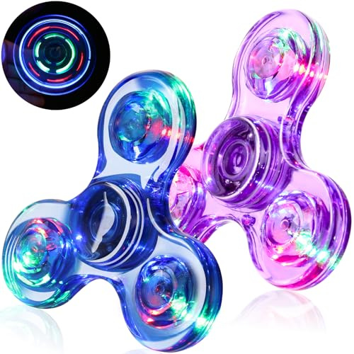 SCIONE 2 pcs Fidget Spinner LED Cristal Hand Spinner Lumineux Jouet Sensoriel Fidget Toys Anti Stress ADHD pour Enfants Adultes Halloween Noël Bleu et Violet