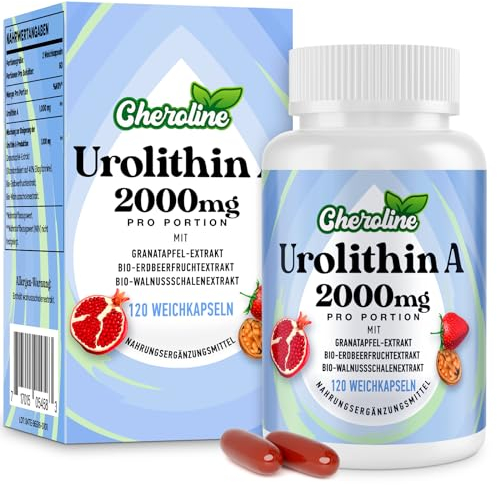 Urolithin A Ergänzung 2000mg - 120 Weichkapseln 60-Tage-Vorrat - Angereichert mit Granatapfel-, Erdbeer- und Walnussextrakten - für Mitochondrien (120 stück (1er Pack))