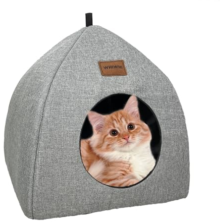 Whiwhi Katzenhöhle-Katzenhaus für Drinnen mit Unabhängiges Cushion Faltbares Katzenbett Waschbar Bequemer Katzenschlafplatz für Katzen 40x40x35cm
