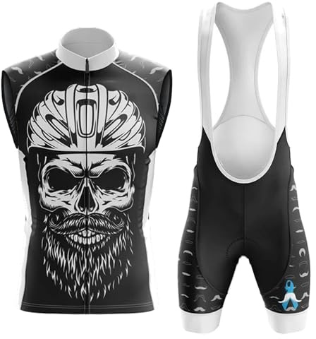 Completo Ciclismo Uomo Abbigliamento Bici MTB Estivo Tuta Ciclista Senza Maniche,Maglietta Bicicletta Gilet e Salopette Pantaloncini con 19D Gel Imbottiti,Maglia da Ciclo Asciugatura Rapida(B16,XL)