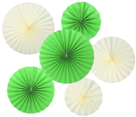 PATIKIL 20 cm/30 cm/40 cm pappersfläktar hängande dekoration, 6 i 1 set rund bikakestruktur fans med pärla för födelsedag bröllop examensfest fest / grön/beige