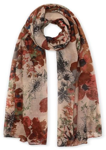 vimate beige lightweight floral scarf for women winter ladies fashion neck scarves long large shawl scarfs hijab scarfs Beach scarf (Style 45)