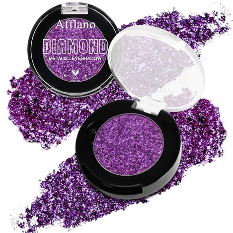 Afflano Ombretto viola metallizzato, purple eyeshadow glitter shimmery, ombretto glitterato viola con brillantini, ad alta pigmentazione, colore olografico, ombretti glitterato