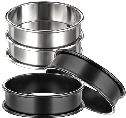 oruola Set of 4 Crumpet Rings,Cooking Rings,4pcs Stainless Steel Tart Rings for Baking,Round Metal Cooking Pastry Rings,Cookie Rings for Baking,3.12 Inch Round Egg Rings(Black, Silver)