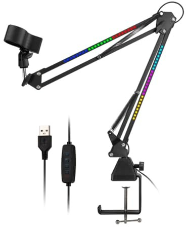 Lbvzxkad Mikrofonfäste RGB Mikrofonarm stativ med RGB-ljus roterbar upphängningsbom saxstativ stor bas