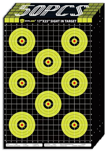 50 Feuilles de Cibles de Tir en Papier 43 x 63.5 CM Cibles Vertes Bullseye pour Les Tireurs à Distance pour Le Tir au Pistolet