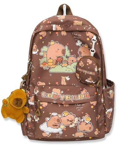 LOTUSTAR Capybara Backpack Picnic Capibara Bag Kawaii Capivara Backpack Cute Kapibara Bag Capy Bara Cappy Barra Daypack (Brown)