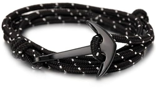 Bracelet ancre cordon en polyester noir avec blanc