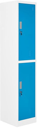 Beliani Casier à 2 Niveaux en Métal Armoire Vestiaire Gymnase Salle de Sport École 2 Portes Blanc et Bleu Athlete