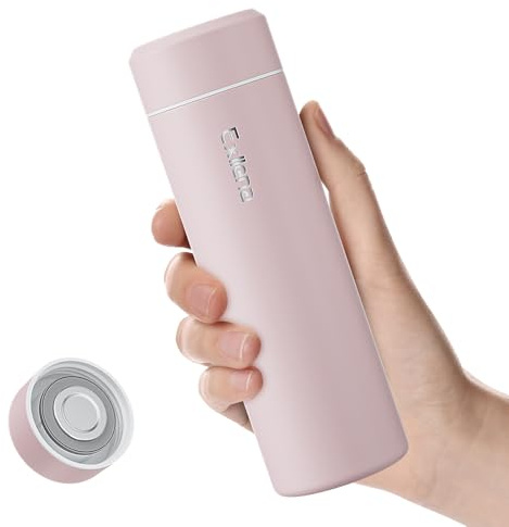 【Upgrade-Version】Exllena Mini Thermosflasche 350ml mit Edelstahl-Deckel, Trinkflasche Klein Doppelwandige Vakuum–Ultra-Kompakt, 100% Auslaufsicher, 8-12 Stunden Temperaturhalt (Rosa)