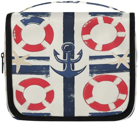 Kuquteed Lifebuoy Hanging Toiletry Bag for Women Men Starfish Anchor Makeup Cosmetic Bag Water Resistant Portable Toiletries Organizer Bag for Travel Accessories Essentials