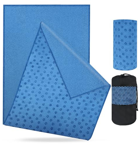 flintronic Toalla de Yoga Antideslizante, Toalla Microfibra Antideslizante, Portátil Transpirable, con on Bolsa de Transporte De Malla, para Hot Yoga Pilates Gimnasio Deportes - 63x183cm