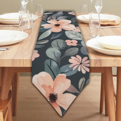 Pink Gray Flower Leaves Holiday Table Runners Table Turner for Dining Party Runner Spring Decoration Spring Decorations for Office Home Kitchen Dining Holiday Decor 14 × 108 inch