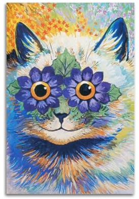 Louis Wain - Stampa artistica da parete su tela con immagine di un gatto fiorito, decorazione per la casa, 50 x 75 cm