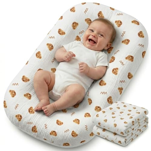 Cojín de apoyo para bebés, cojín de apoyo para recién nacidos, 0-24 meses, tapete portátil para el hogar y viajes, algodón suave, uso supervisado, regalo esencial para bebé, blanco (1 cojín + 2 fundas