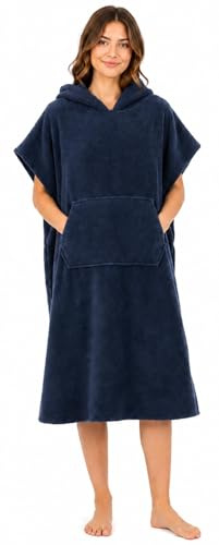 Adore Ladies Cotton Hooded Changing Robe Navy L/XL Poncho Towel | 100% Cotton Terry Towelling, Soft Absorbent Beach Towel Robe For Swimming, Surf, Pool, Bath And Watersports