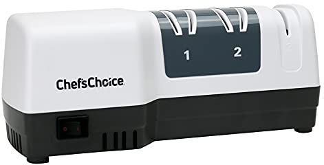 Chef'sChoice Hybrid Knife Diamond Abrasives, Combines Electric and Manual Sharpening for 20 Degree Straight Edge and Serrated Knives, 3-Stage, White