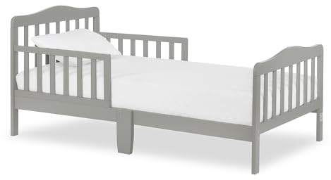 Dream On Me Classic Design Toddler Bed in Cool Grey, Low-to-Floor Wooden Bed with Safety Rails, GREENGUARD Gold & BSA Certified, Non-Toxic Finish