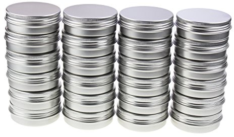 LJY 24 Pieces Round Aluminum Cans Screw Lid Metal Tins Jars Empty Slip Slide Containers (2 oz / 60 ml)