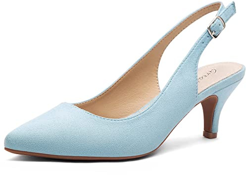Greatonu - Zapatos con tacón de Aguja Corto y talón al Aire para Mujer para Vestir,Azul Claro, 38 EU