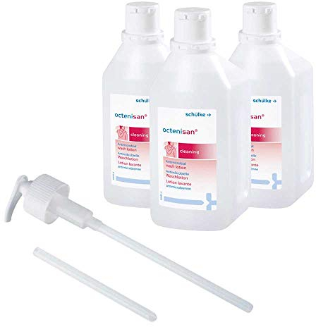 3x 1000 ml Schülke Octenisan® Waschlotion Reinigungslotion Flüssigseife, mit Allantoin, Dosierpumpe