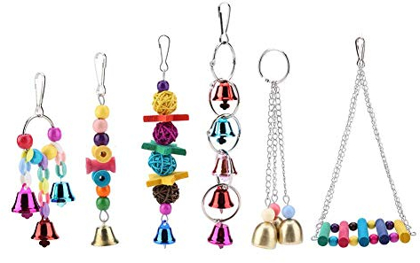 6 Stück Papagei Spielzeug Vogelspielzeug Bunten Vogelspielzeug Vogel Papagei Schaukel Glöckchen Swing Spielzeug für kleine Sittiche Nymphensittiche Conures Finken Wellensittich