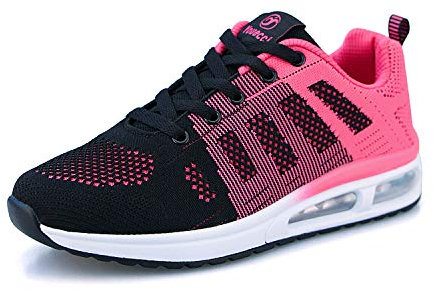 Femme Running Baskets Respirant Marche Running Chaussures Fitness Course Basses Athlétique Gym Mode Sneakers Rose Noir 39 EU