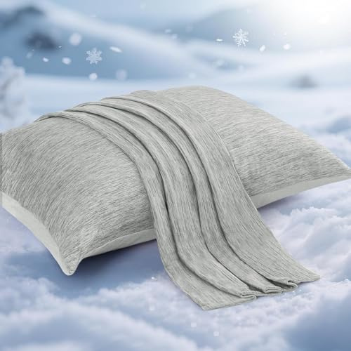 Elegear Funda Almohada Fria para Verano 2 Pack, Japanese Fibra de Enfriamiento ARC-Chill Q-MAX> 0,5,Suave Y Transpirable,Reducir la Electricidad Estática Proteger el Cabello(Gris,40×80 CM)