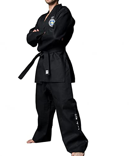 KUXUAN Schwarzer ITF Taekwondo-Anzug für Erwachsene, Bestickter Karate-Anzug Judo-Anzug für Das Judo-Training,Black-180