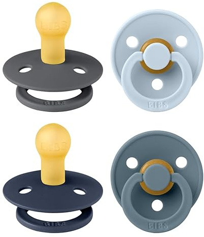 BIBS Dummies Colour 4-Pack, BPA Free Dummy Pacifier, Round Nipple Soothers, Natural Rubber Latex, Made in Denmark. 0-6 Months (Pack of 4), Deep Space Mix