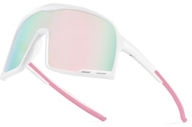 Myiaur Occhiali da sole sportivi polarizzati per uomo e donna - protezione UV400 Occhiali da ciclismo veloci per bicicletta, Lente A1 Bianco Opaco Telaio Rosa, xl