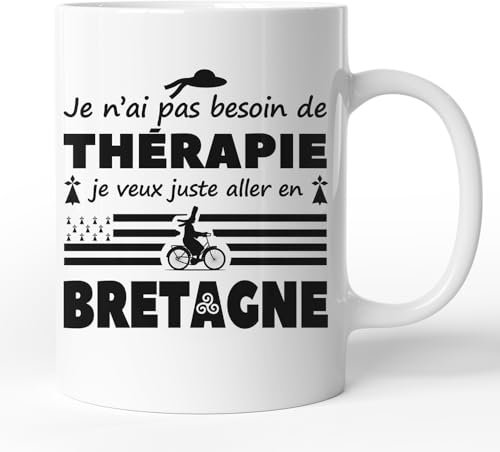 Mug Breton humoristique Thérapie Bretagne | en Céramique | Blanc Brillant | imprimé des 2 côtés
